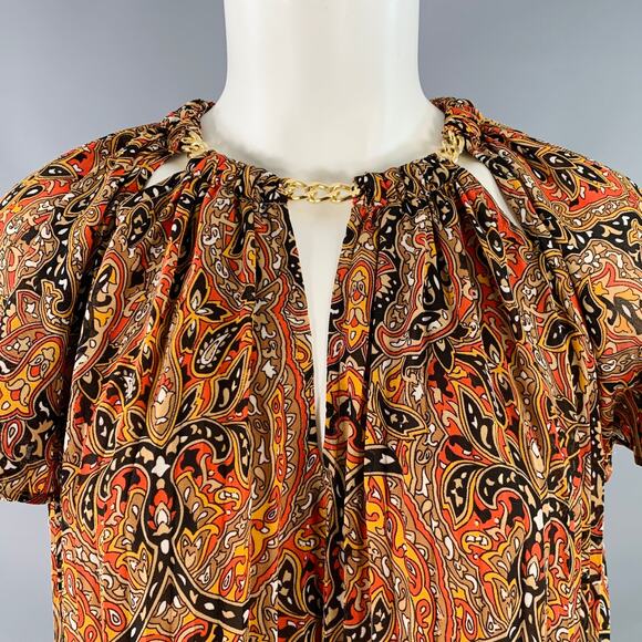 XS Orange Black Polyester Accordion Pleated Cocktail Dress - Picture 3 of 7